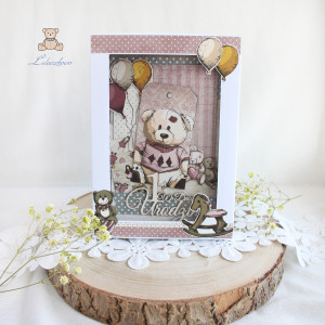 Kartka na roczek, pierwsze urodziny "BabyGirl Miś Vintage" GOTOWA