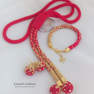 Komplet biżuterii czerwono-złoty