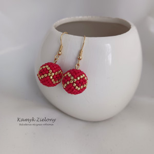 Kolczyki koralikowe kulki czerwono-złote