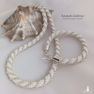 Biało-srebrny komplet naszyjnik i bransoletka