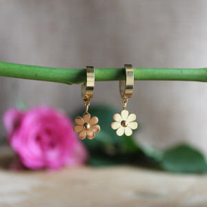 złote kolczyki wiszące stokrotki kwiaty z kwiatami kwiaty retro vintage