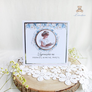 Zaproszenia na Pierwszą Komunię, komunijne "Blue Flower Girl"