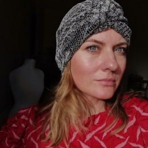 Turban codzienny koronkowy szary