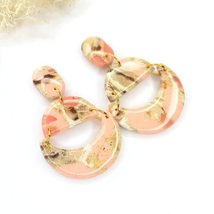 Kolczyki księżyce Boho wiszące pudrowy róż
