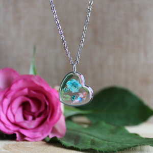 Srebrna zawieszka srebrny wisiorek kwiat naszyjnik żywica z żywicy suszone kwiaty z kwiatami naturalne kobieca serce serduszko anioł aniołek z aniołkiem