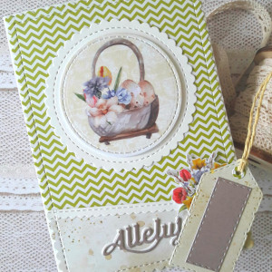 Kartka wielkanocna z koszyczkiem z jajkami