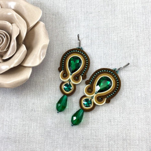 KOLCZYKI SUTASZ W KOLORACH ZIELENI I KAWY