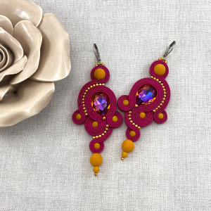 KOLCZYKI SUTASZ FUKSJA Z POMARAŃCZĄ