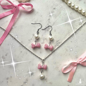 kokardkowy zestaw naszyjnik + kolczyki