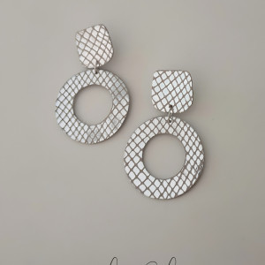 Kolekcja VENUS duże wiszące kolczyki srebrne skóra naturalna z efektem lustra print wąż