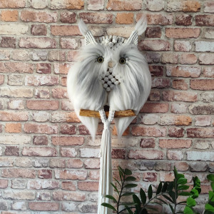 Sowa makrama ze sznurka i wełny czesankowej