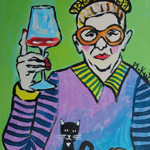 obraz portret kobiety babci z  kotkiem