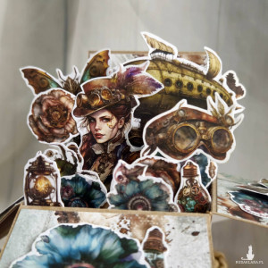 Kartka pop up box w stylu steampunk