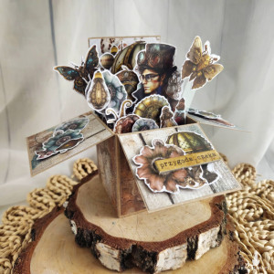 Kartka pop up box w stylu steampunk