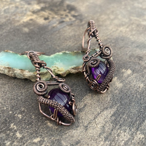 Kolczyki miedziane - AMETYST