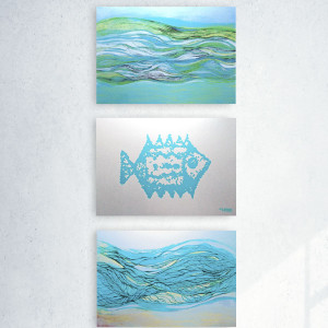 zestaw 3 grafik z morzem, zestaw 3 obrazków A4, komplet 3 plakatów, morze obrazki, morze grafiki, nowoczesne obrazki do domu
