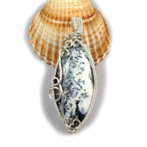 Agat dendrytowy, Srebrny wisior z plastrem agatu wire wrapped, prezent dla niej, prezent dla mamy, ręcznie robiona biżuteria autorska