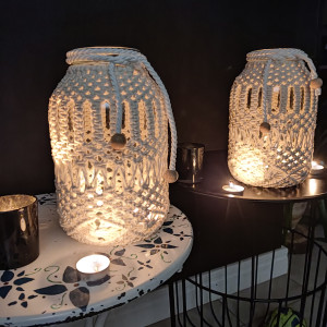 Duży makramowy lampion w stylu Boho