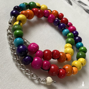 Naszyjnik tęczowe kolorowe drewniane koraliki