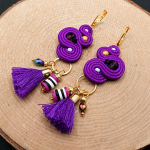 FIOLETOWE KOLCZYKI SUTASZ Z CHWOSTAMI