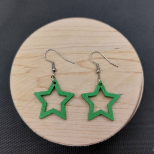 Kolczyki drewniane GWIAZDKI ZIELONE JASNE