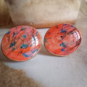 Owalne duże kolczyki sztyfty z plasterków dębu i szklistej żywicy, stal chirurgiczna