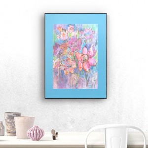 łąka obraz, pastelowy rysunek z kwiatami, obraz ręcznie malowany, kwiaty grafika do sypialni, ślub prezent, akwarela z kwiatkami