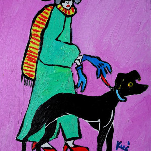 obraz olejny ręcznie malowany portret dama z pieskiem