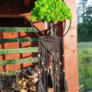 Drzewko makramowe z chrobotkiem w kolorze czarnym Boho