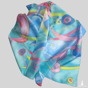 Szal jedwabny Słoneczne Powidoki, duży ręcznie malowany szal