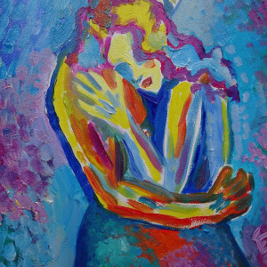 obraz olejny kolorowy kochankowie