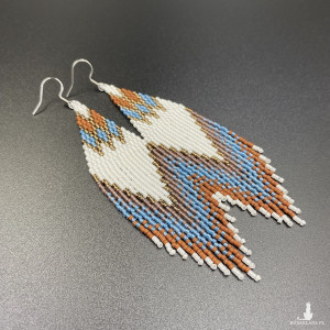 KOLCZYKI INDIAŃSKIE Z KORALIKÓW MIYUKI - kremowy, rudy, niebieski #731