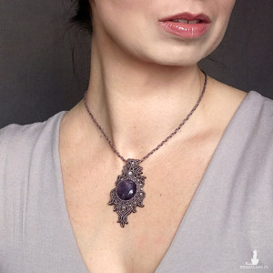 AMETYST SERAFINA ~ ametyst cytryn kamienie naturalne choker - naszyjnik pleciony makramowy Delfina Dolls