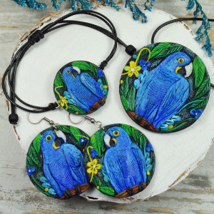 Ara Hiacyntowa - kolorowy komplet biżuterii