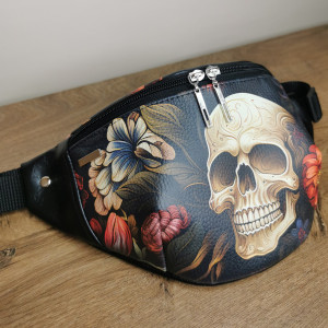 Nerka saszetka biodrowa mini torebka  w rozmiarze L - czaszka w kwiatach