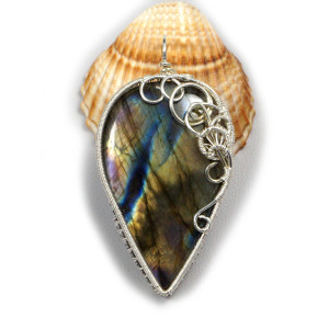 Niebiesko żółty Labradoryt, Srebrny wisiorek z Labradorytem, ręcznie wykonany, prezent dla niej, prezent dla mamy, prezent urodzinowy,