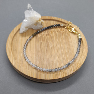 Bransoletka cieniowana z kamieni naturalnych Turmalin Kwarc Piryt 021/24