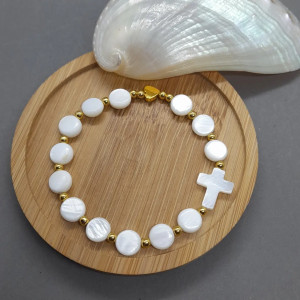 Różaniec dziesiątka na rękę na gumce Masa Perłowa Hematyt 024/24