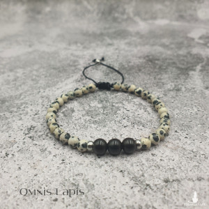 Bransoletka - jaspis dalmatyński, drewno, onyks