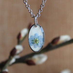 Srebrna zawieszka srebrny wisiorek kwiat naszyjnik żywica z żywicy kwiaty jajowata
