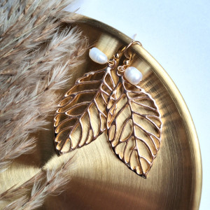 Kolczyki liść z perłą