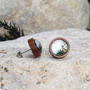 Drewniane kolczyki wkrętki grafika wzorek #364