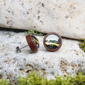 Drewniane kolczyki wkrętki grafika wzorek #371