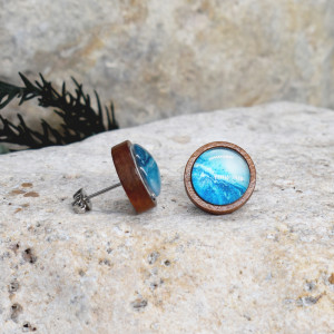 Drewniane kolczyki wkrętki grafika wzorek #375