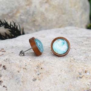 Drewniane kolczyki wkrętki grafika wzorek #379