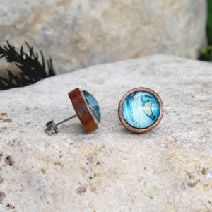 Drewniane kolczyki wkrętki grafika wzorek #381