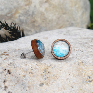 Drewniane kolczyki wkrętki grafika wzorek #383