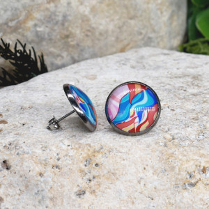 Stalowe kolczyki wkrętki grafika wzorek #450