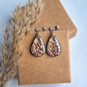 Kolczyki łezka z kwiatami wrzosa srebrne