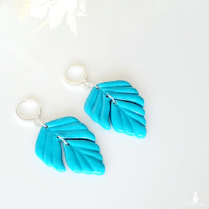 Kolczyki liście turkusowo niebieskie